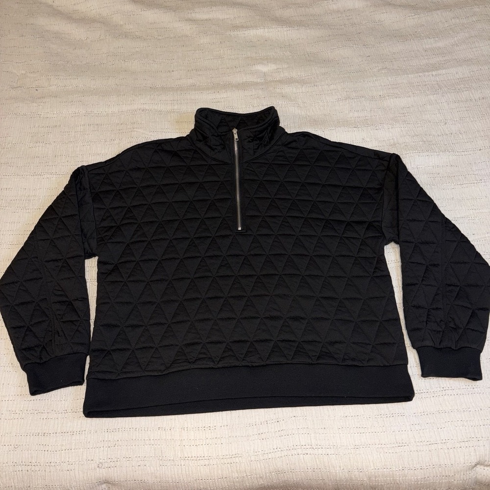 Jodifl Quilted Pullover Womens Large Black Quarter Zip Puffer Sweatshirt Cozy